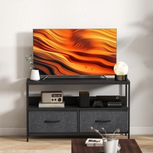 Mobilier pentru Televizor de 47" cu Sertare Pliabile din Material Textil și Raft, 98x29x56 cm, Negru - Img 9