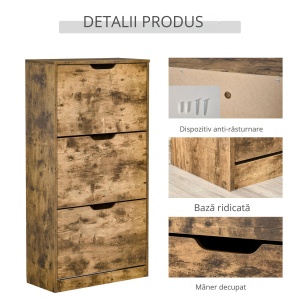 Mobilier Suport pentru Pantofi 3 Usi cu Polite Reglabile pentru 12-18 Pantofi Maro - Img 5