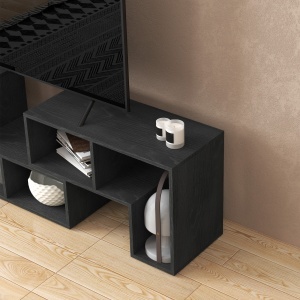 Mobilier TV 75" cu 2 Rafturi în Formă de L și Raft Dreptunghiular, 134-180x30,5x44 cm, Negru - Img 9