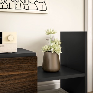 Mobilier TV cu Raft de Perete, Rafturi Deschise și Dulăpior din Lemn, 153,6x25x42 cm, Negru - Img 8