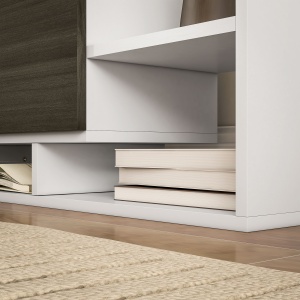 Mobilier TV cu Raft de Perete, Rafturi Deschise și Dulăpior din Lemn, Mobilier TV Modern, 153,6x25x42 cm, Alb - Img 9