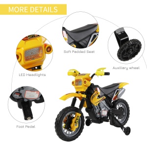 Moto Cross Electric Copii – Galben cu Rotite Laterale - Img 7