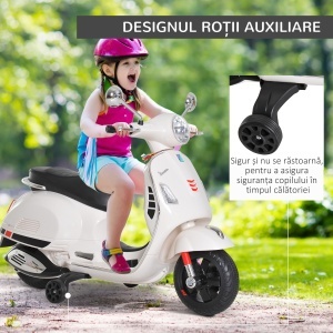 Motocicletă Electrică pentru Copii, 6V cu Muzică, Lumini și Sunete, 102x50,5x75,5 cm, Alb - Img 5