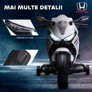 Motocicletă Electrică pentru Copii cu Baterie Reîncărcabilă de 6V, Viteză 3 km/h și Muzică, 90x44x52 cm, Alb - Img 7