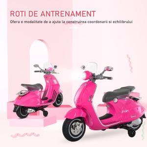 Motocicletă Jucărie, Motocicletă pentru Copii 3+ Ani din PP și Oțel cu 2 Roți Suplimentare, 108x49x75 cm, Roz - Img 7