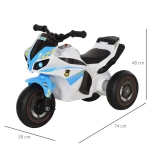 Motocicletă pentru Copii 18-36 Luni cu 3 Roți, Muzică și Faruri, 74x39x48 cm, Albastru Deschis - Img 3