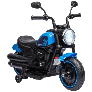 Motocileta Electrica de 6V cu Roti de Antrenament, Motocicleta Electrica Alimentata cu Baterii pentru Baieti si Fete, cu un Singur Buton de Pornire, Pedala, Far, pentru 18-36 luni, Albastru - Img 1
