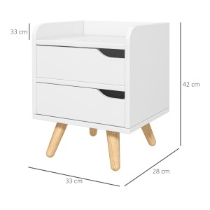 Noptiera cu 2 sertare picioare din pin mobila pentru casa alba - Img 3