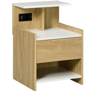 Noptiera Moderna cu Prize & USB – Lemn Natur, Sertar 40×40×60 cm - Img 1
