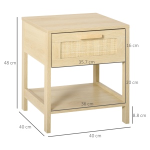 Noptiera Moderna din MDF, Noptiera cu Sertar si Raft Inferior pentru Depozitare, 40x40x48 cm, culoare Lemn Natur - Img 3