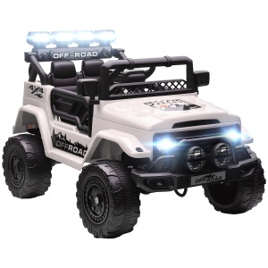 Off-road pentru Copii cu Faruri, Claxon, Centură și Telecomandă, în PP și Metal, 99x66x68.5 cm, Alb