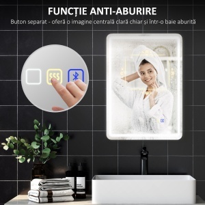 Oglindă de Baie Bluetooth LED 50 x 70 cm cu Anticeață - Argintiu - Img 7