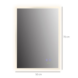 Oglinda de baie cu LED 70x50 cm, oglinda de cosmetica cu iluminare pentru perete, cu 3 lumini reglabile, plug-in, argintiu - Img 3