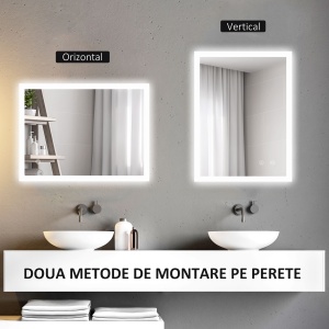 Oglinda de Baie cu Lumina LED, Luminozitate Reglabila si Functie de Memorie, 70x50x3 cm, Transparent - Img 8