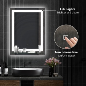 Oglindă de Baie cu Lumini LED în 3 Culori Reglabile și Raft din Sticlă, 50x12x70 cm, Argintiu - Img 4