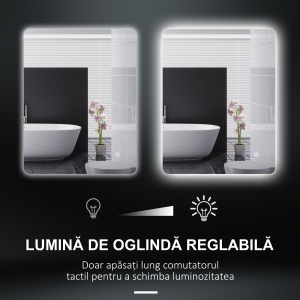 Oglindă de Baie cu Lumini LED Reglabile, Comutatoare Touch și Funcție Antiaburire, 70x50 cm - Img 5