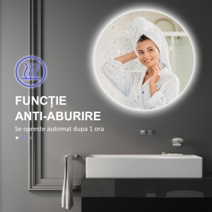 Oglinda de Baie Rotunda cu Lumina LED in 3 Culori si intrerupatoare Touch, Ø70x3.5 cm, Transparent - Img 7