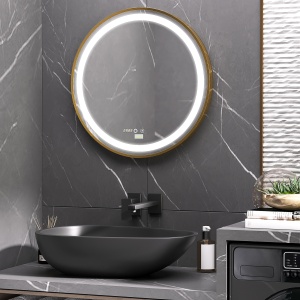 Oglindă de Baie Rotundă cu Lumină LED, Luminozitate Reglabilă și Întrerupătoare Touch, Ø60x4 cm, Auriu - Img 2
