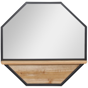 Oglinda de perete octogonala 61x61cm cu raft de depozitare din lemn