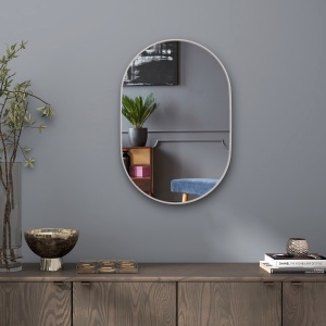Oglindă Ovală pentru Baie, Oglindă Modernă de Perete cu Rama din Aluminiu și Montaj Vertical sau Orizontal, 60x90 cm, Argintiu - Img 9