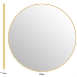 Oglindă Rotundă pentru Baie, din Sticlă și Oțel, Ø70x2.5 cm, culoare Auriu - Img 3