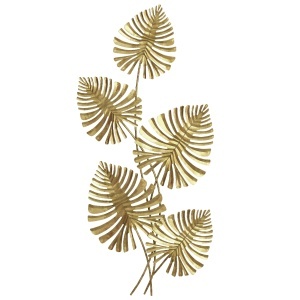 Operă de Artă Murală cu 5 Frunze de Monstera din Metal Auriu cu Accesorii de Montaj Incluse, 83x2.5x39 cm - Img 1