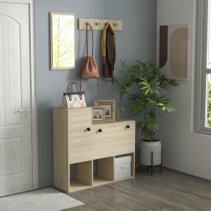 Organizator Intrare 3-în-1, Bancă cu Depozitare Pantofi, Oglindă și Cuier/Rafturi pentru Hol, Mobilier Multifuncțional - Img 2