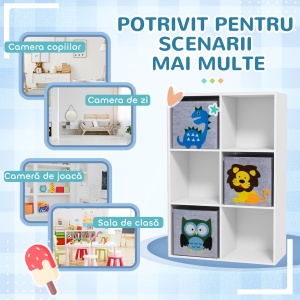 Organizator pentru Jucarii, Dulap de Depozitare cu Trei Sertare din Material, Raft Organizator, 61,8x29,9x91,5 cm, Alb - Img 8
