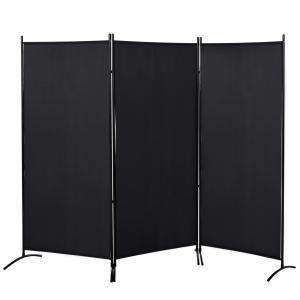 Paravan Separare Interior cu 3 Panouri Pliabile din Metal și Poliester, 253x50x182 cm, Negru