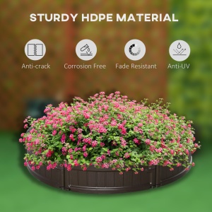 Pat de gradina inaltat din HDPE, jardiniera de exterior rotund, Φ123x21cm, maro - Img 5
