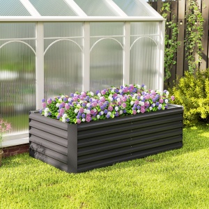 Pat de Grădină Ridicat pentru Exterior cu Fund Deschis și Bare de Susținere, Jardinieră din Oțel Galvanizat, pentru Flori, Legume, Balcon sau Grădină, 180x90x57,5 cm, Gri Închis - Img 8