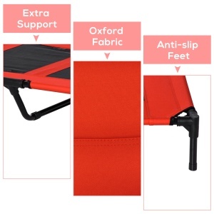 Pat pentru Câini Înălțat, Pat Mare Pentru Câini de Călătorie cu Greutate de Până la 30 kg, 91,5x76,2x18 cm, Roșu - Img 6
