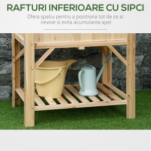 Pat pentru Gradina de Legume Inaltat cu 6 Compartimente, Jardiniera de Exterior Suport Plante din Lemn de Brad, 78.5x58x81cm - Img 5