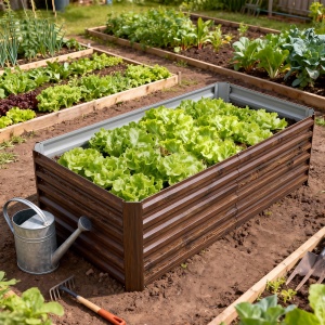 Pat pentru Grădină Ridicat cu Fund Deschis și Bare de Suport, Ghiveci din Oțel Zincat pentru Flori și Legume, pentru Balcon sau Grădină, 180x90x57,5 cm, Maro Închis - Img 9