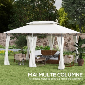 Pavilion de Grădină cu Acoperiș Dublu, 397x297x265 cm, Alb Crem - Img 5