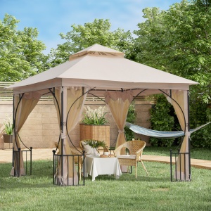 pavilion de gradina cu acoperis dublu 3x3m, bej - Img 2