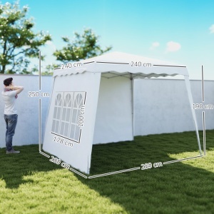 Pavilion pliabil cu 2 laterale, Stalpi oblici si geanta de transport, cort de evenimente inaltime reglabila UV50+, cort de gradina, curte, acoperis 2,4 x 2,4 m / baza 2,9 x 2,9 m, alb - Img 3