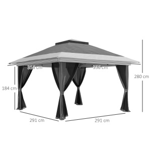 Pavilion Pliabil cu Pereți din Plasă, Înălțime Reglabilă și Protecție UV, 356x356x280 cm, Gri - Img 3