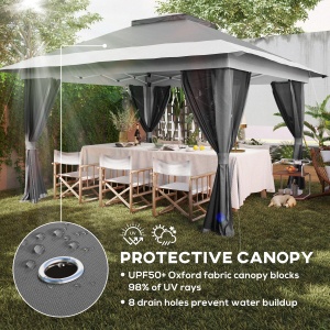 Pavilion Pliabil cu Pereți din Plasă, Înălțime Reglabilă și Protecție UV, 356x356x280 cm, Gri - Img 6