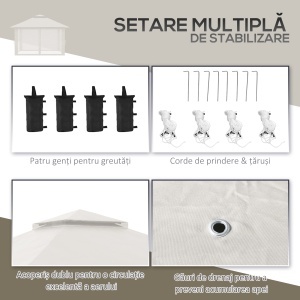 Pavilion Pliabil Pop-Up 4x4 m cu Înălțime Reglabilă pe 3 Niveluri, Pavilion Exterior cu Plasă de Țânțari, Saci de Nisip, Geantă de Transport, UV50+, pentru Grădină Camping Petreceri, Crem - Img 7