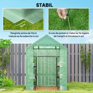 PE impermeabil și rezistent la UV Grădină seră pentru plante cu rafturi și accesorii de montare, 142x73x195cm, verde - Img 6