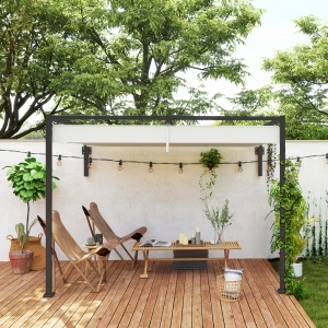 Pergolă 3 x 4m Montată pe Perete, Pergolă Metalică cu Acoperiș Retractabil pentru Grătar, Grădină, Terasă, Deck - Img 8