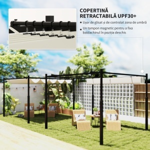 Pergola Pavilion 3×3 m cu Copertina Retractabila – Alb‑Crem - Img 4