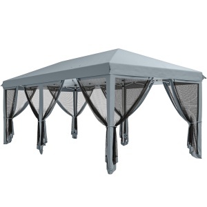 Pergola Pliabila cu 6 Plase de tantari, Pergola de Gradina cu Structura din Otel, 591x297 cm, Crem Alb - Img 1