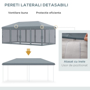 Pergola Pliabila cu 6 Plase de tantari, Pergola de Gradina cu Structura din Otel, 591x297 cm, Crem Alb - Img 6