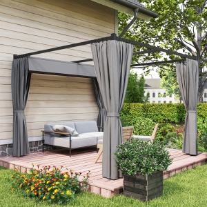Pergolă Retractabilă 3x3 m, Foișor de Grădină cu Perdele, pentru Grătar, Terasă, Deck, Bej - Img 7
