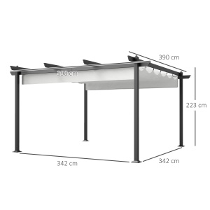 Pergolă Retractabilă cu Structură din Aluminiu, Copertină de Soare pentru Grădină sau Terasă, 390x390x223 cm, Alb - Img 3