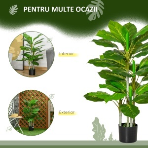Plantă Artificială cu 33 de Frunze pentru Uz Interior și Exterior cu Ghiveci, Plantă Falsă în PEVA, PE și Ciment, 95 cm, Verde - Img 4
