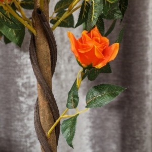 Plantă Artificială de Trandafir cu 21 de Flori Ø18x90 cm Portocaliu cu Vas - Img 8