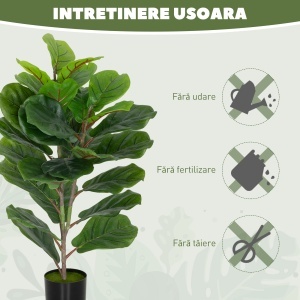 Plantă Artificială Ficus Lyrata Înaltă de 80 cm, Decorativă pentru Interior cu Ghiveci, Verde - Img 6